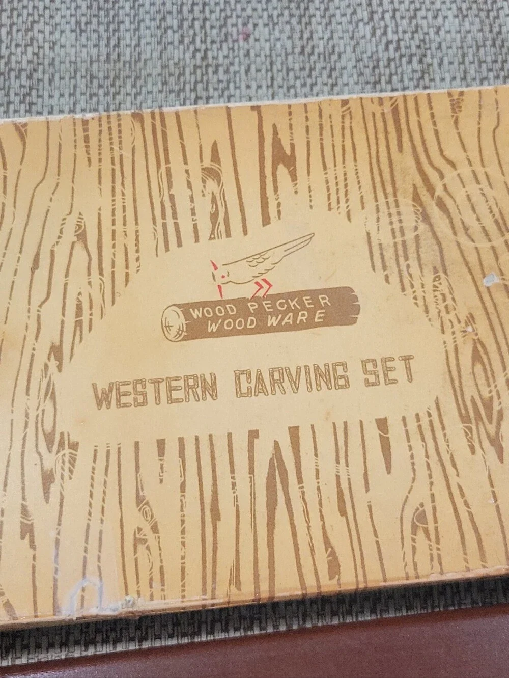Vintagw Westwrn Carving Set By Wood Pecker Wood Ware